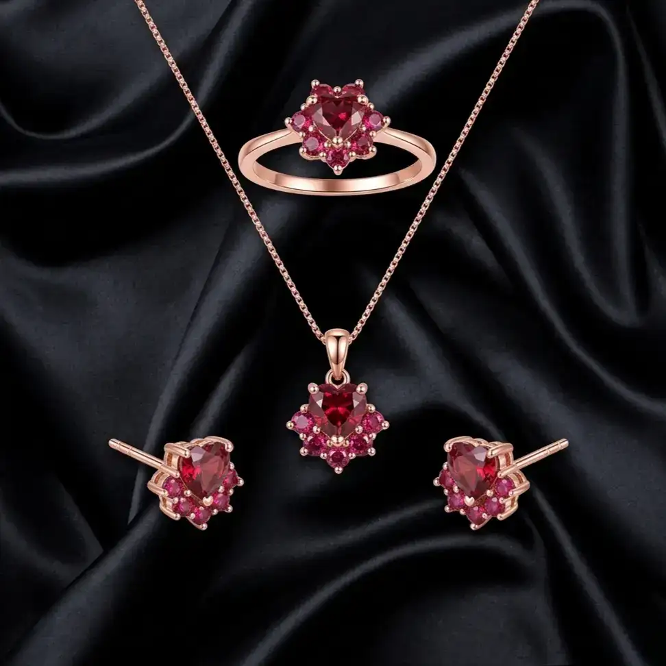 Natural Magnesium Aluminum Garnet Ring Pendant Earrings Set Seiko Inlay Light Luxury Elegant Women